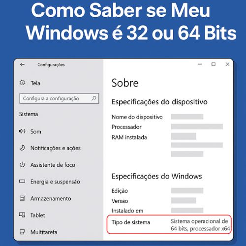 imagem iustrativa mostrando como saber se meu windows é 32 ou 64 bits, via telas do computador